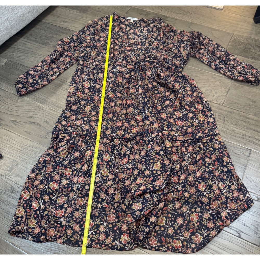 Moa Moa Floral Print Midi Dress Long Sleeve Tiered Casual 1X Cottagecore - Picture 3 of 7